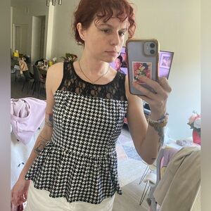 Black and white houndstooth peplum top